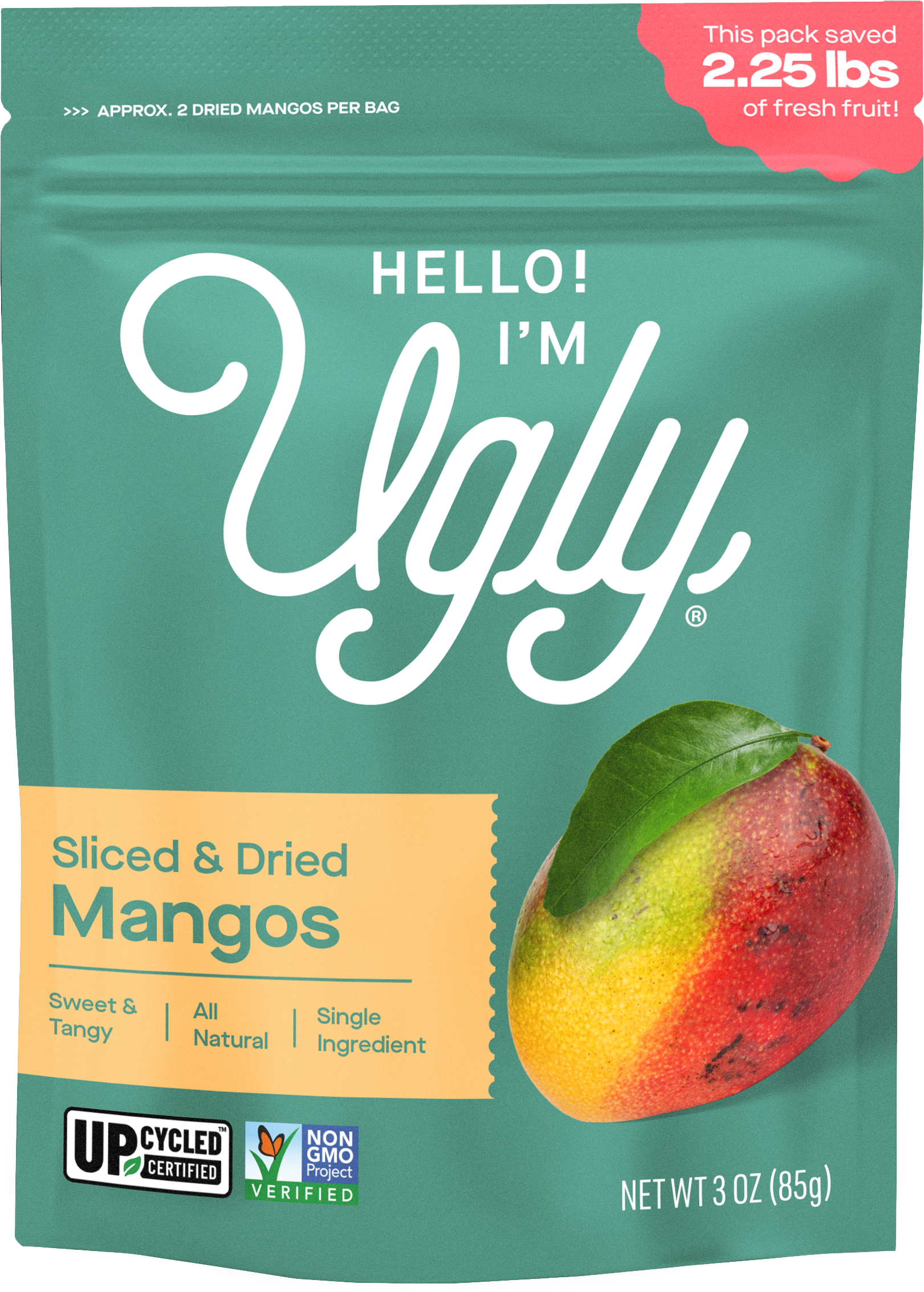 Sweet, tangy dried mangos made from “ugly” fruit in Mexico. No sugar, no additives—just real mango slices that help prevent 2.25 lbs of food waste.
