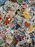Pile of assorted colorful illustrated stickers