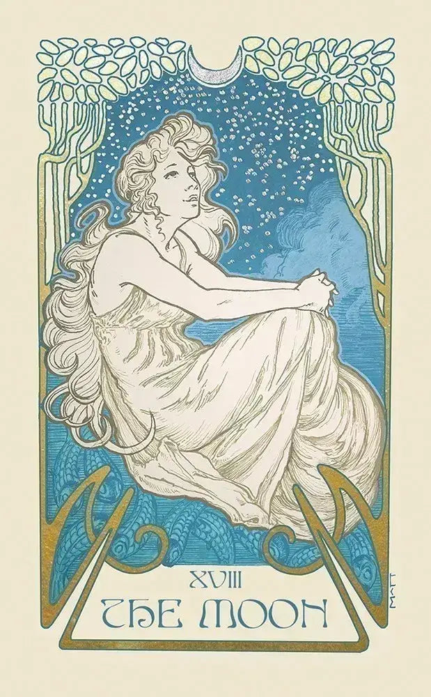 Ethereal Visions Tarot by Matt Hughes. 80 gold foil art nouveau tarot cards, 2 bonus Major Arcana & 140-page guidebook. Collector's tarot deck.