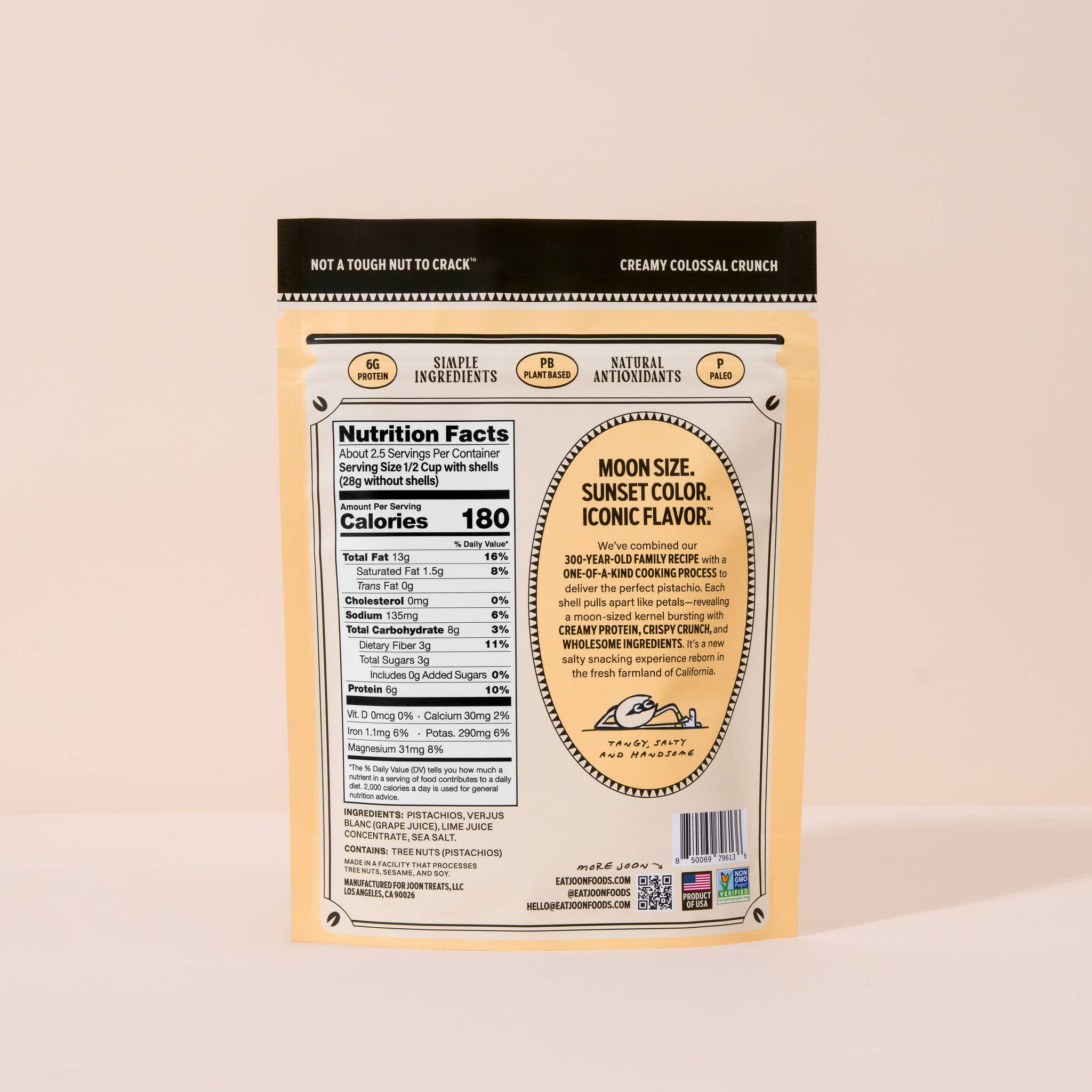 Creamy, crunchy pistachios made from a 300-year-old recipe. No seed oils or additives—just pure flavor. Perfect for snacking or pairing with cheese.