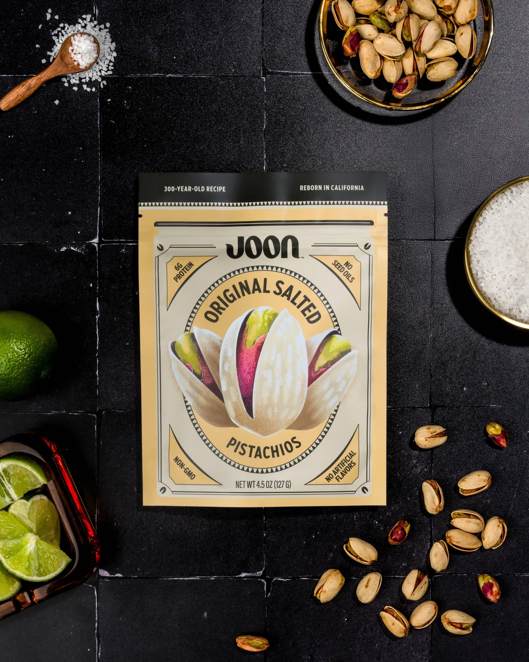 Creamy, crunchy pistachios made from a 300-year-old recipe. No seed oils or additives—just pure flavor. Perfect for snacking or pairing with cheese.