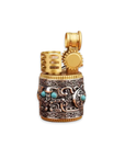 Decorative lighter with gold and bronze design on a white background