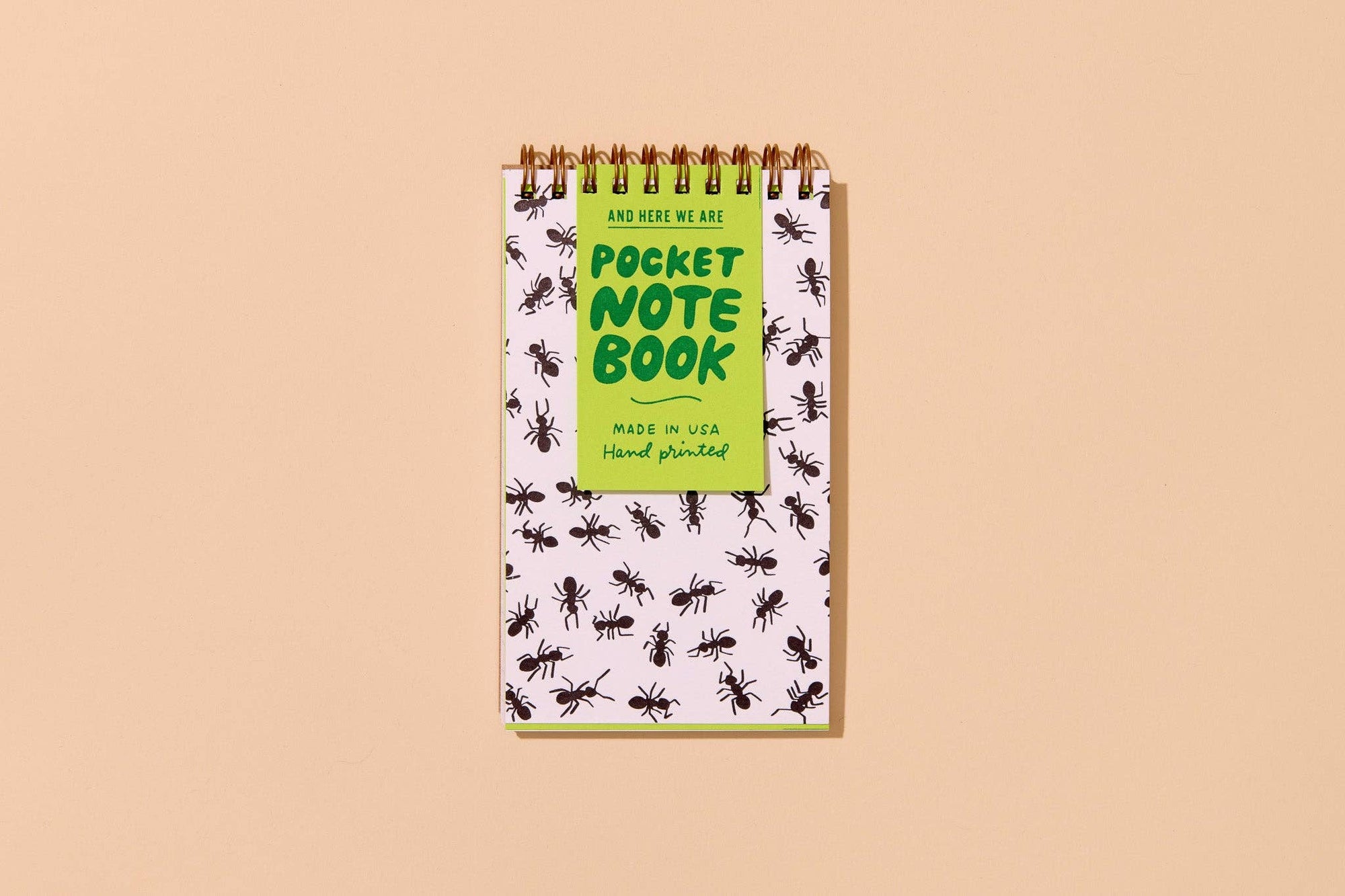 Ant-covered pocket notebook with letterpress cover and 60 lined pages. Great for garden notes or lists on the go. Made in the USA. Fits in your pocket.