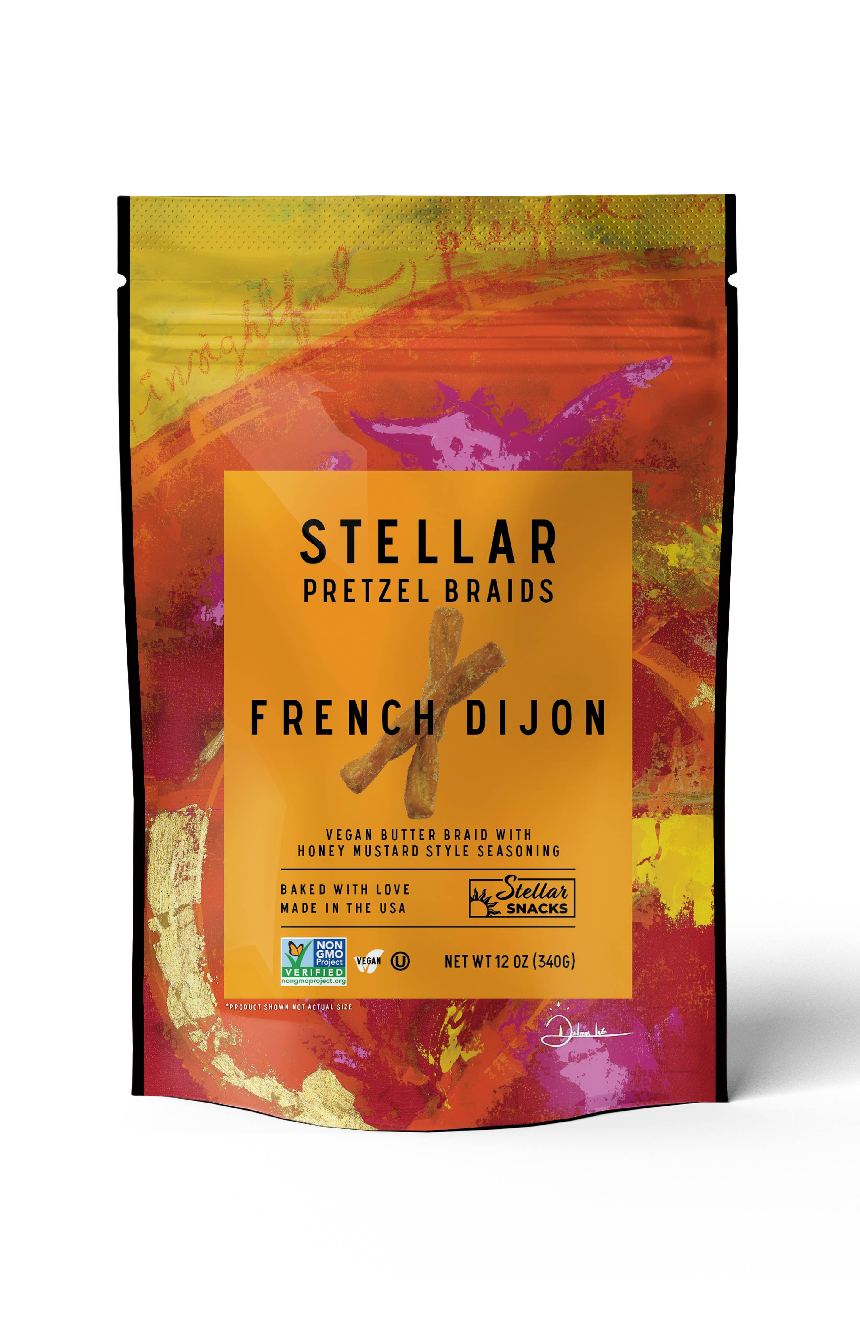 Stellar Pretzel Breads French Dijon packaging on a colorful background
