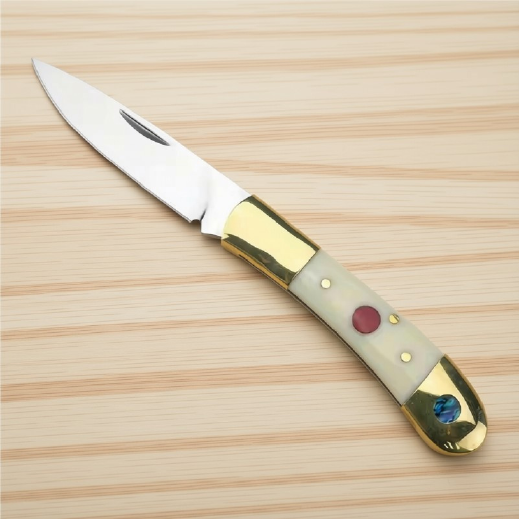 Bone and Mother of Pearl Inlaid Pocket Knife | Steel Blade