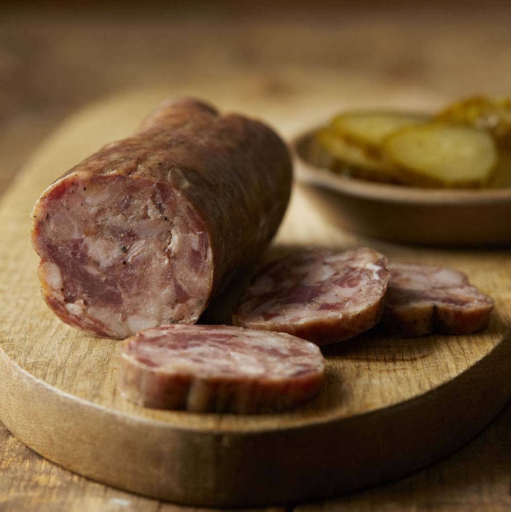 Treat yourself to the bold and flavorful taste of our Uncured Bacon & Bourbon Salami Sausage from Salt & Twine. Small batch charcuterie that some call adult lunchables.