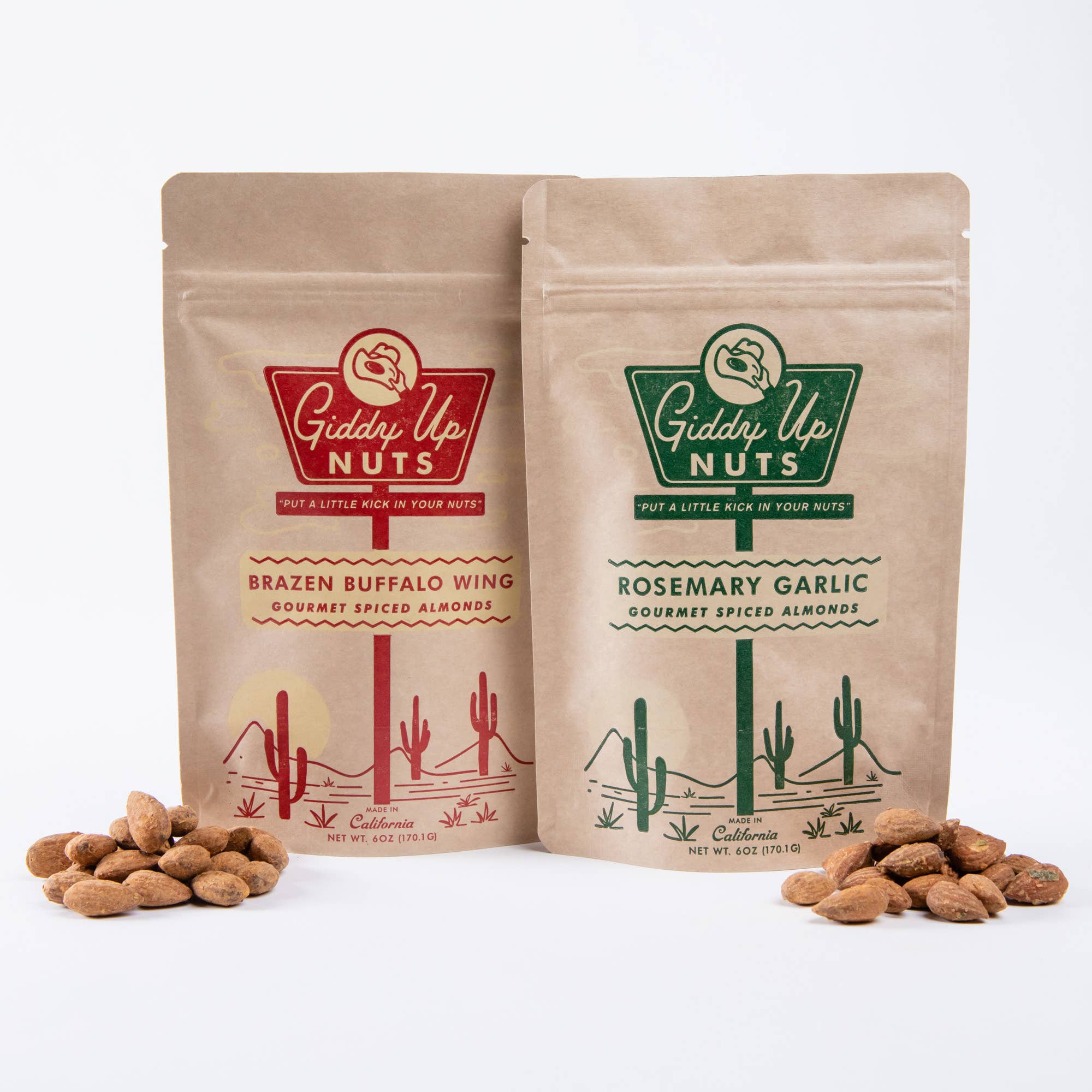 Spice up snack time with Giddy Up Nuts' Brazen Buffalo Wing almonds—zesty, small-batch California almonds with bold, all-natural buffalo wing flavor!