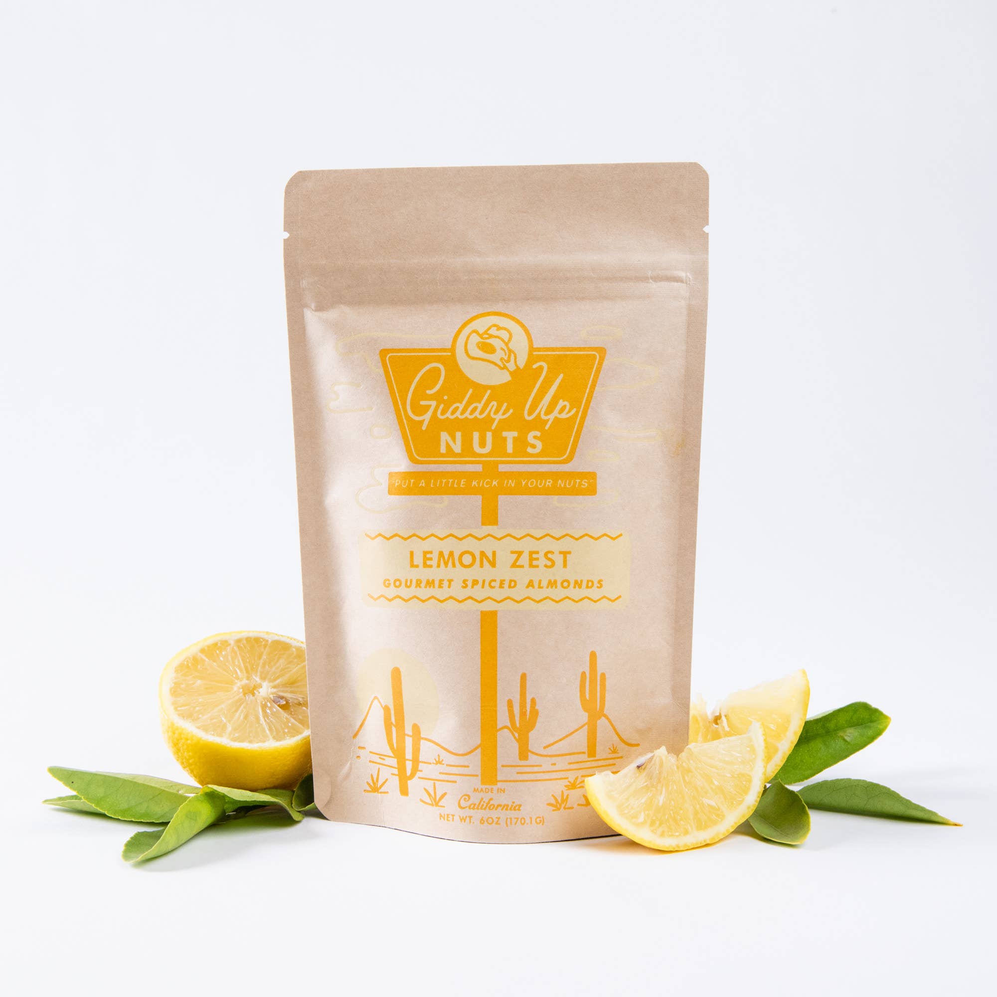 Zing into snack time with Giddy Up Nuts&#39; Lemon Zest almonds—bright, small-batch California almonds bursting with fresh, all-natural citrus flavor!