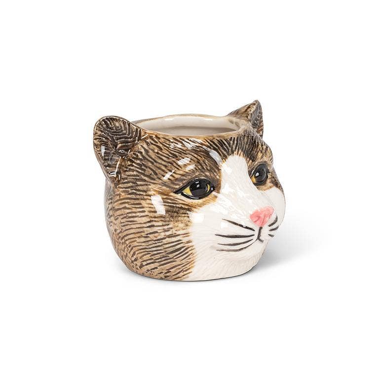 This adorable Small Tabby Cat Head Planter is the perfect complement to any cat lover's favorite cactus, succulent or flowers. Crafted out of ceramic, the cartoon-like shape of this cat head planter is sure to add a touch of fun and whimsy anywhere.