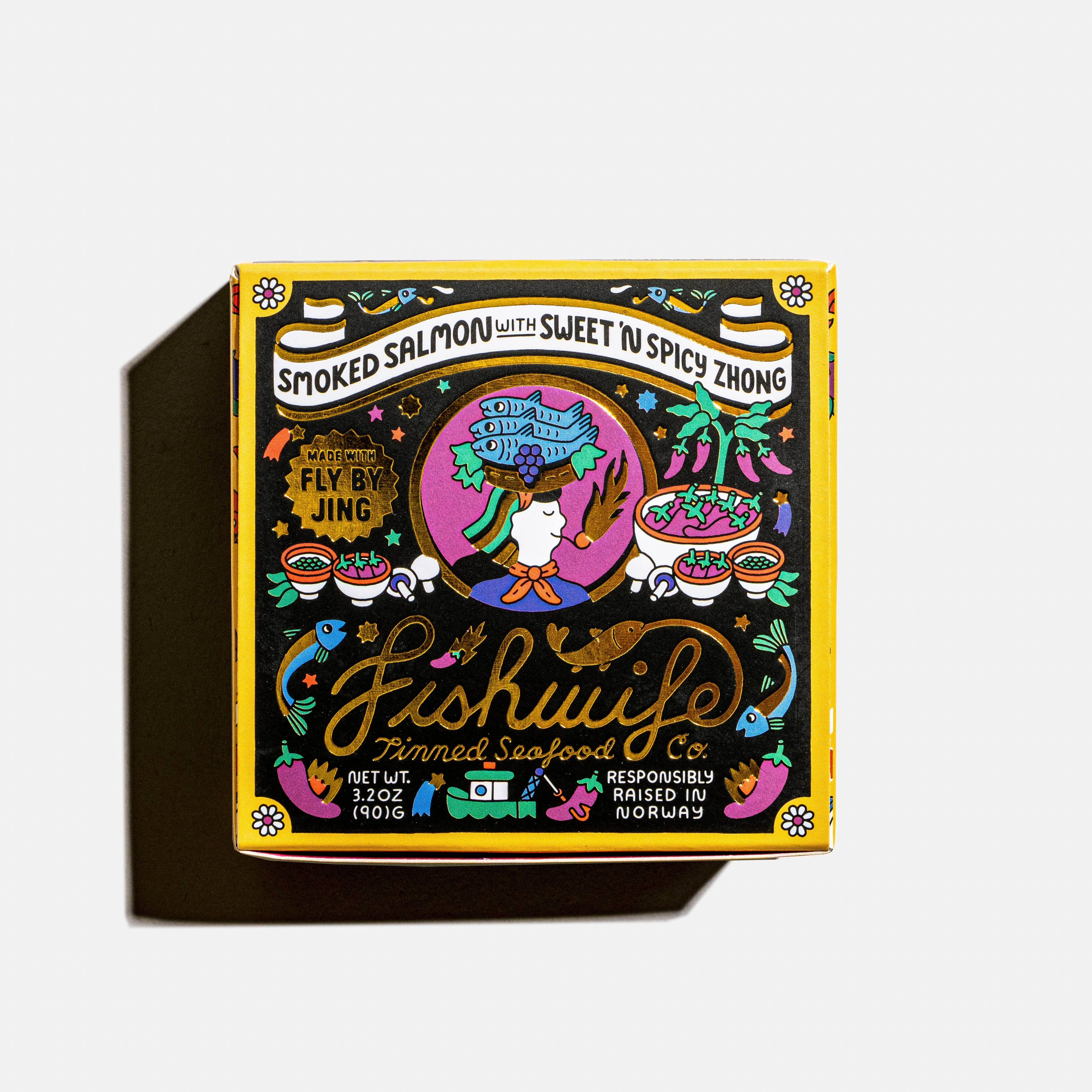 Limited-Edition Smoked Salmon! Fishwife x Fly By Jing’s gold-label tin pairs tender, smoky salmon with sweet + spicy Zhong sauce. Get yours now!
