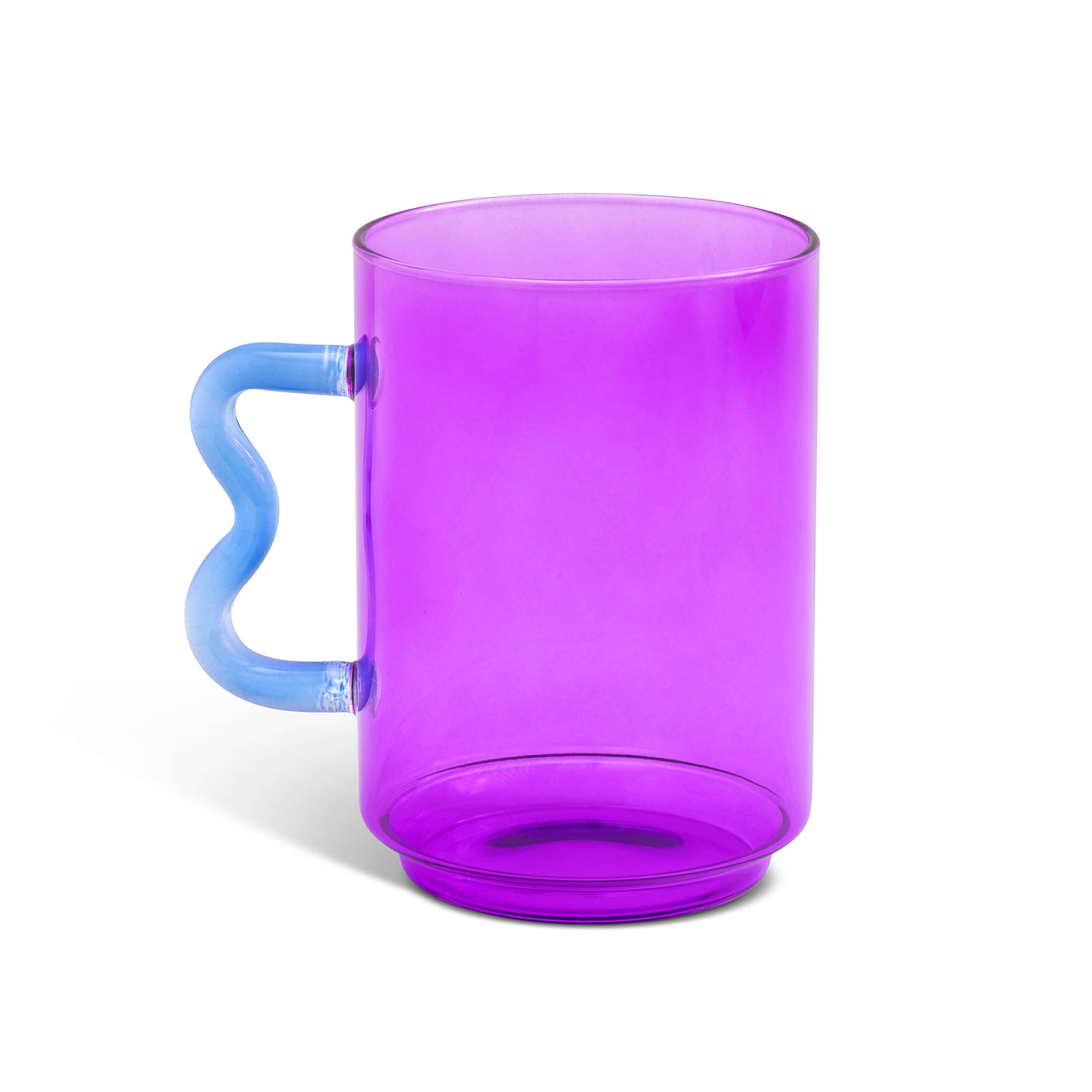 Add joy to your routine with the Squiggle Mug! This 18oz purple glass mug features a playful blue squiggle handle—fun, functional, and sure to make you smile.