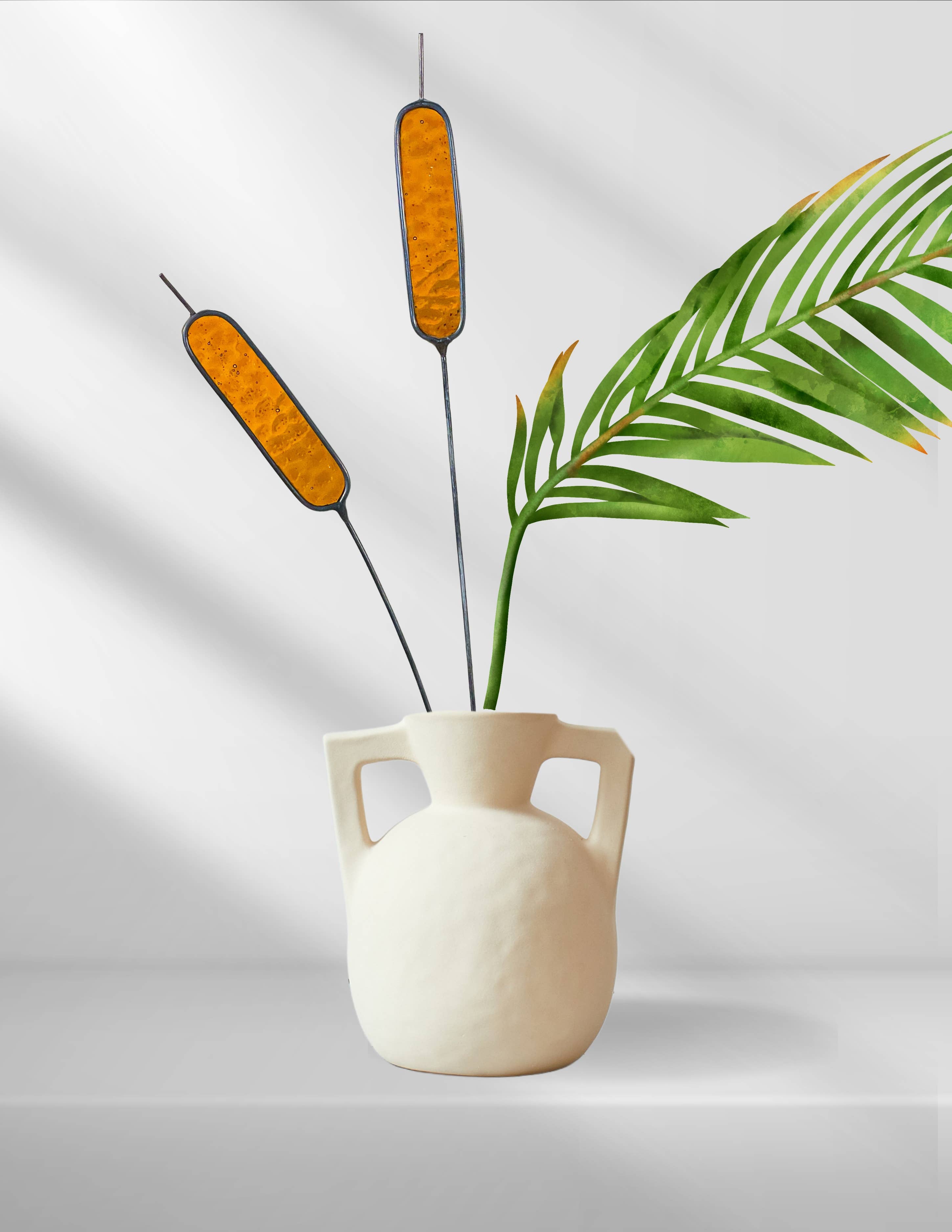 Handcrafted stained glass cattail stem for lasting, colorful home decor. Mix and match with other stems for a custom, everlasting floral arrangement.