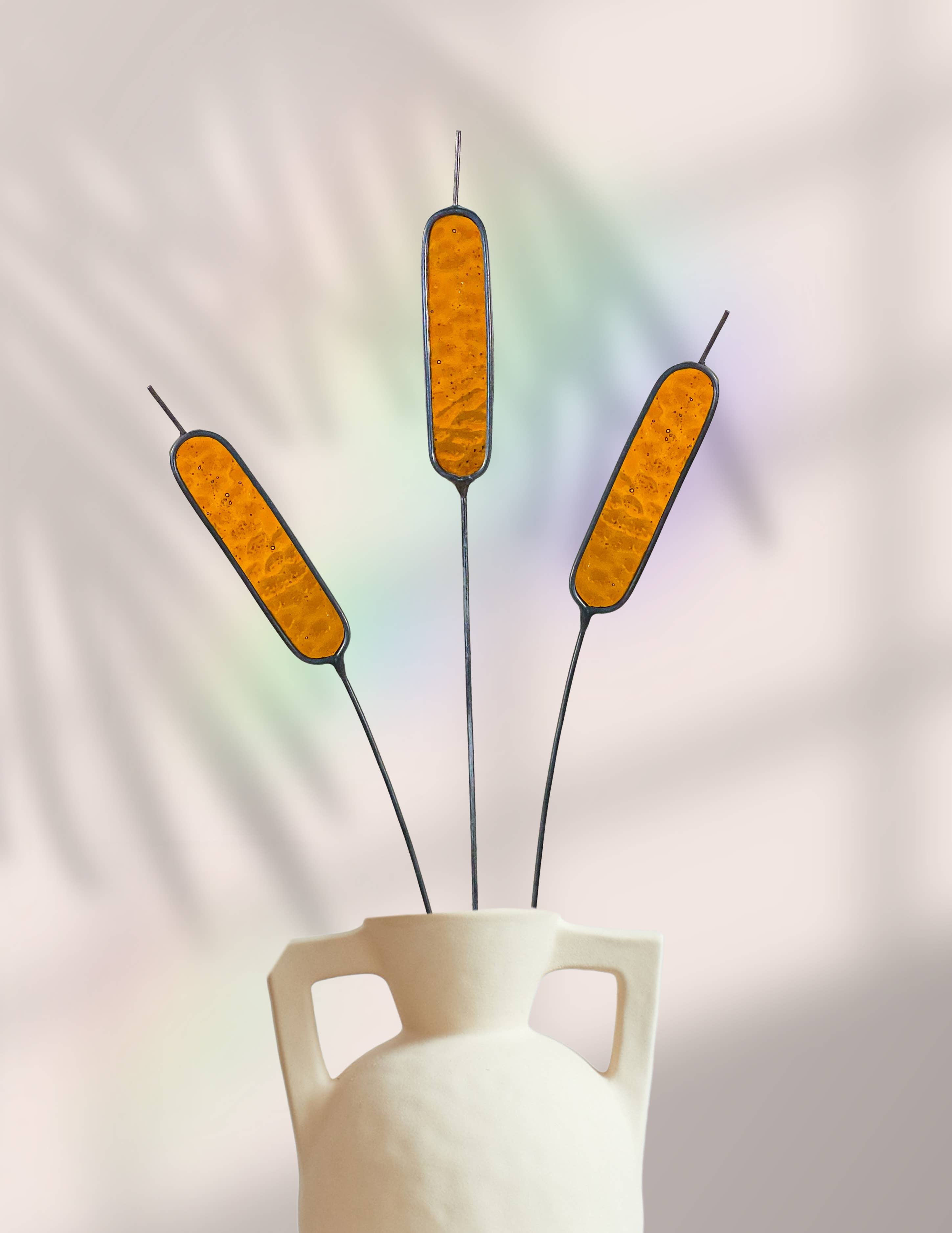 Handcrafted stained glass cattail stem for lasting, colorful home decor. Mix and match with other stems for a custom, everlasting floral arrangement.