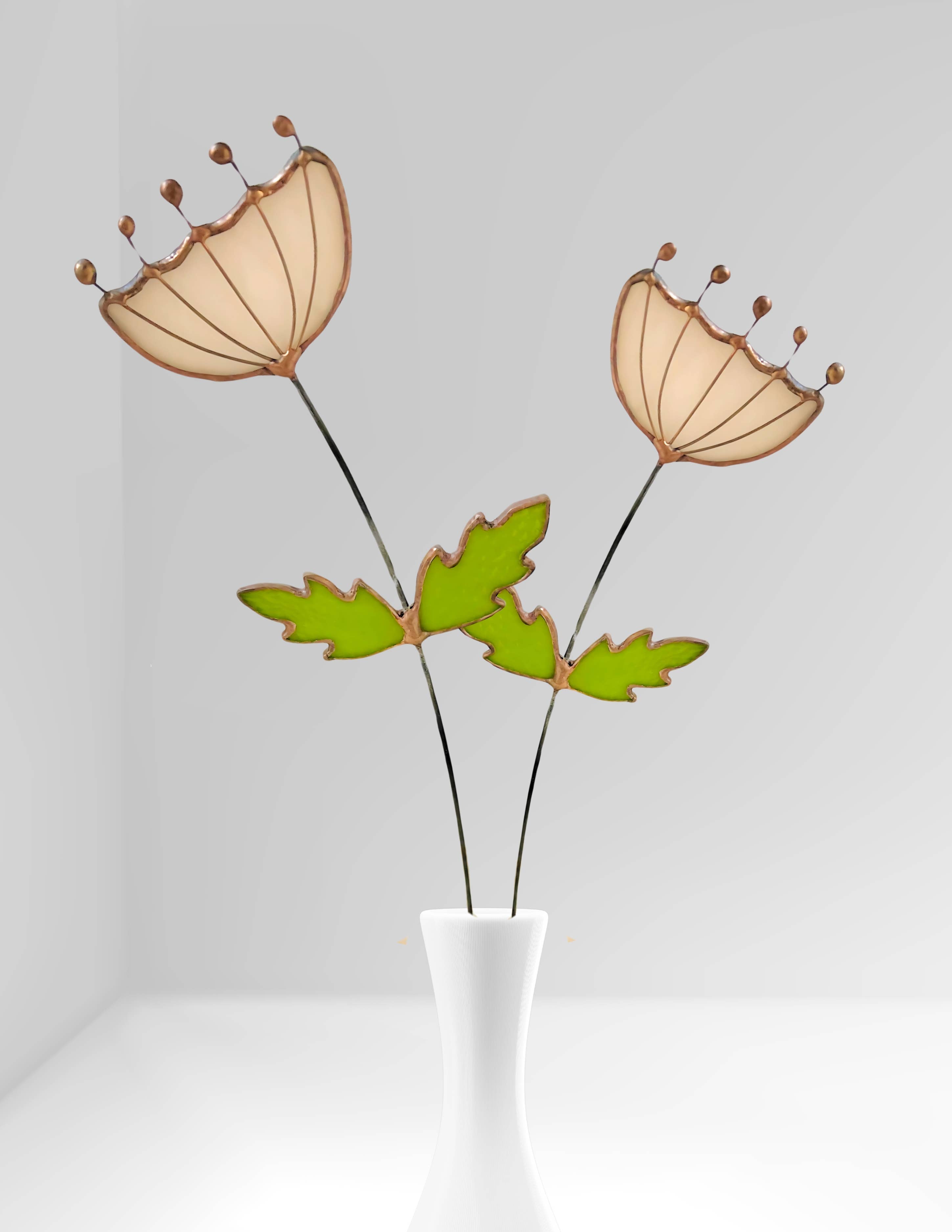 Handmade stained glass Queen Anne’s Lace brings wildflower charm to your home. A lasting botanical accent perfect for accessible, low-maintenance decor.