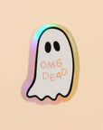 Ghost-shaped emoji with 'OMG DEAD' text on a beige background
