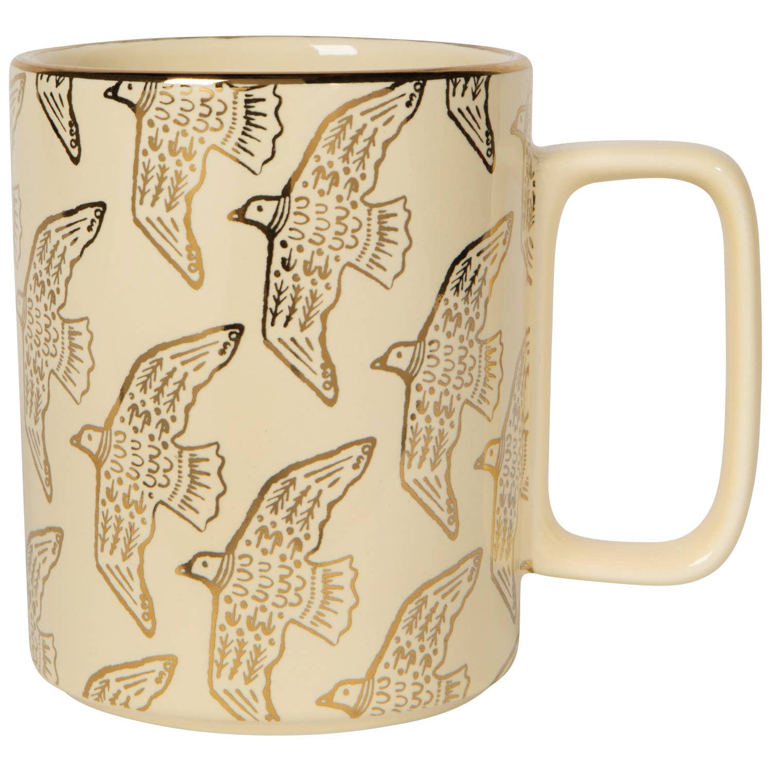This beautifully crafted stoneware mug features a distinctive rectangular handle and a serene, moonlit design. It captures the quiet enchantment of a nocturnal landscape, with golden birds in graceful flight against a soft cream backdrop. Just the right size to fill your cup with inspiration, it’s the perfect companion for reflective mornings or calming evenings in.