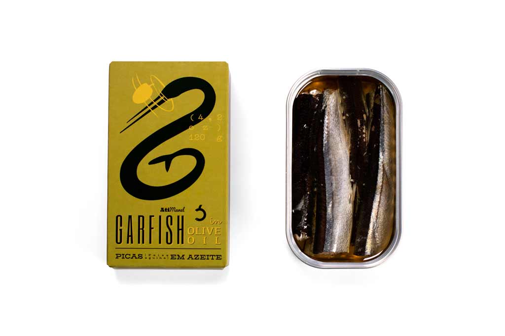 Amongst the most sustainable species one can tin, garfish (or Belone belone) is a long and slender, needle-like fish known for its striking, silver skin, unique flavor, and firm texture. If you enjoy sardines and mackerel, this offering in Portuguese olive oil is a must-try addition to your next tinned seafood spread. We recommend first trying them on grilled toast with piquillo peppers or giving them a quick batter, deep fry, and dowsing of lemon juice for a crispy, umami-rich appetizer.