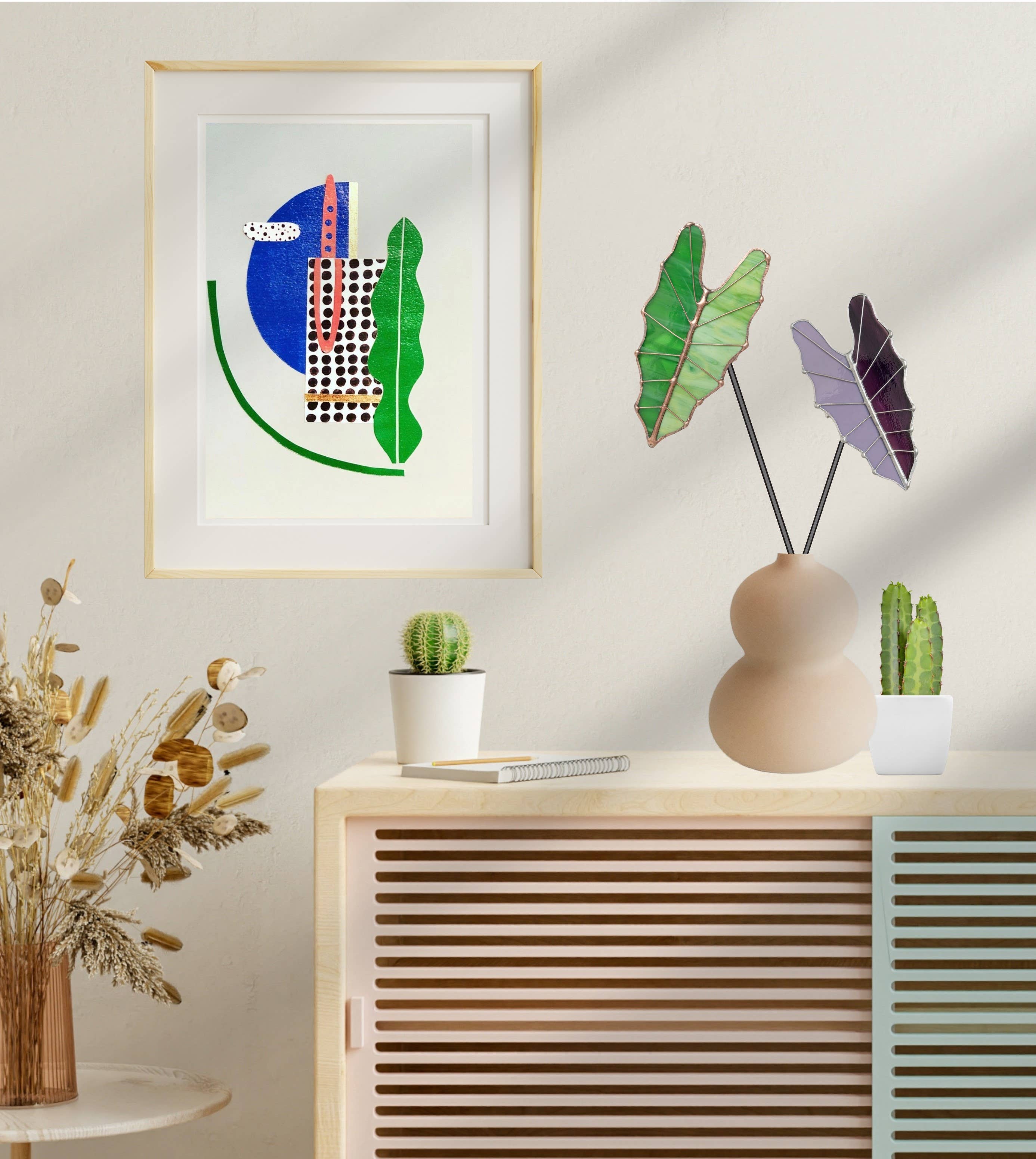 Stained Glass | Tropical Green Large Alocasia Leaf
