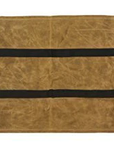 Tan waxed canvas firewood log carrier with webbing handles