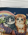 Cute Cat Embroidered Canvas Shoulder Bag