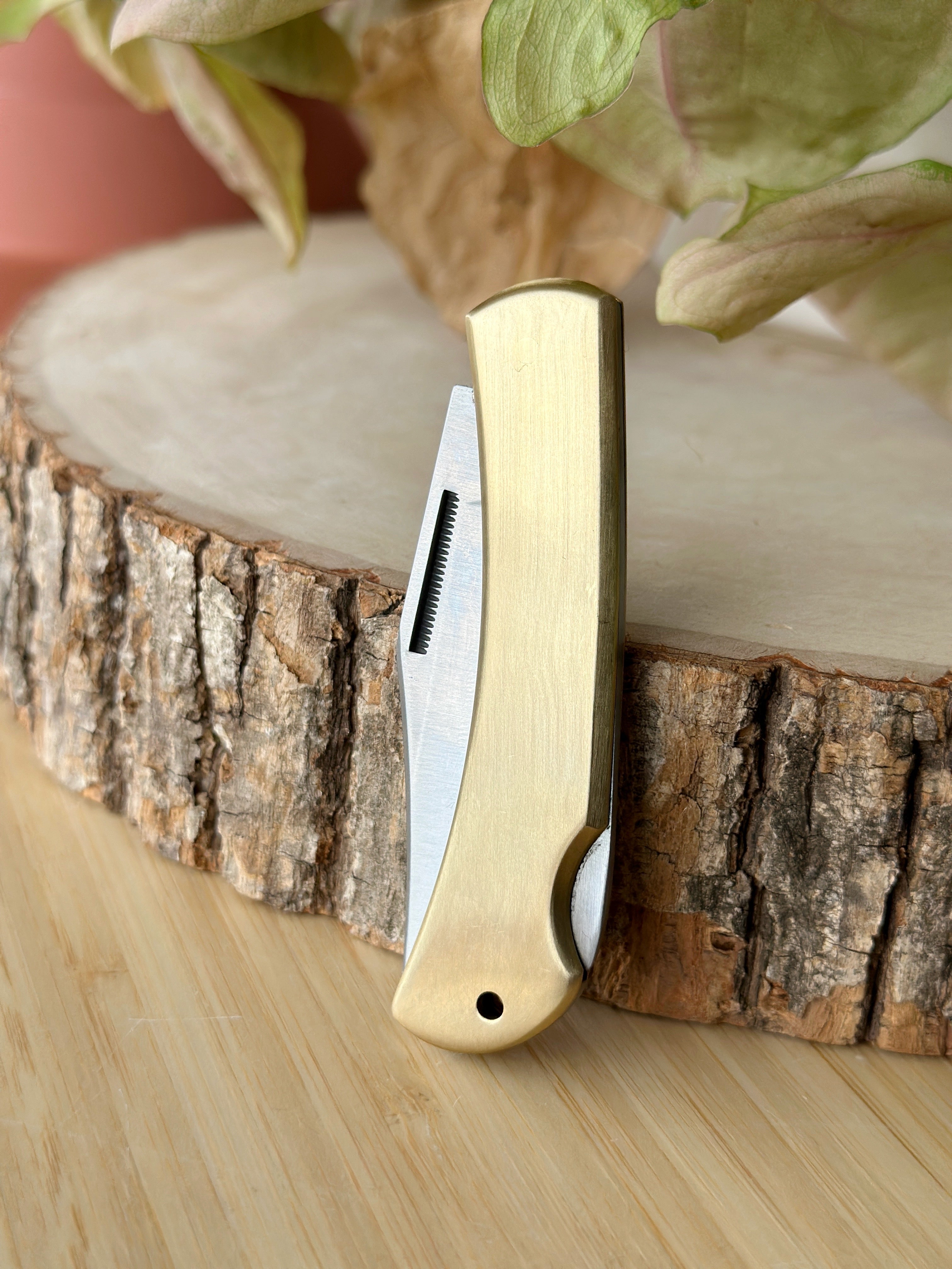 Folding Knife Brass Lockback Brushed Brass Handel Stainless Steel