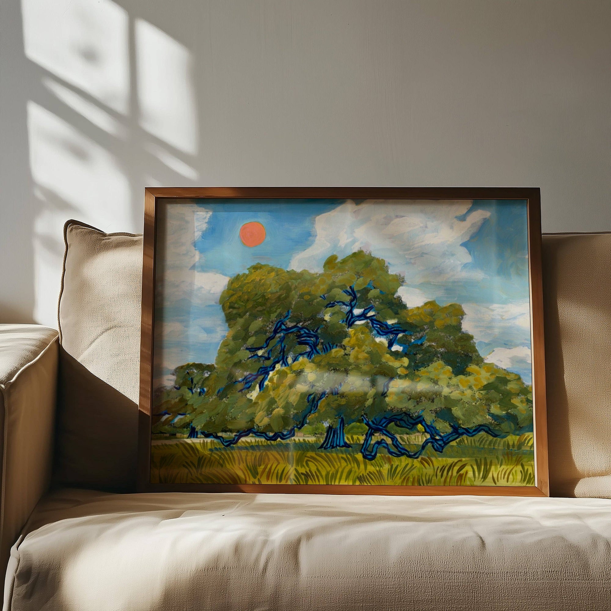 Art Print | Texas Hill Country Live Oak and Red Summer Sun