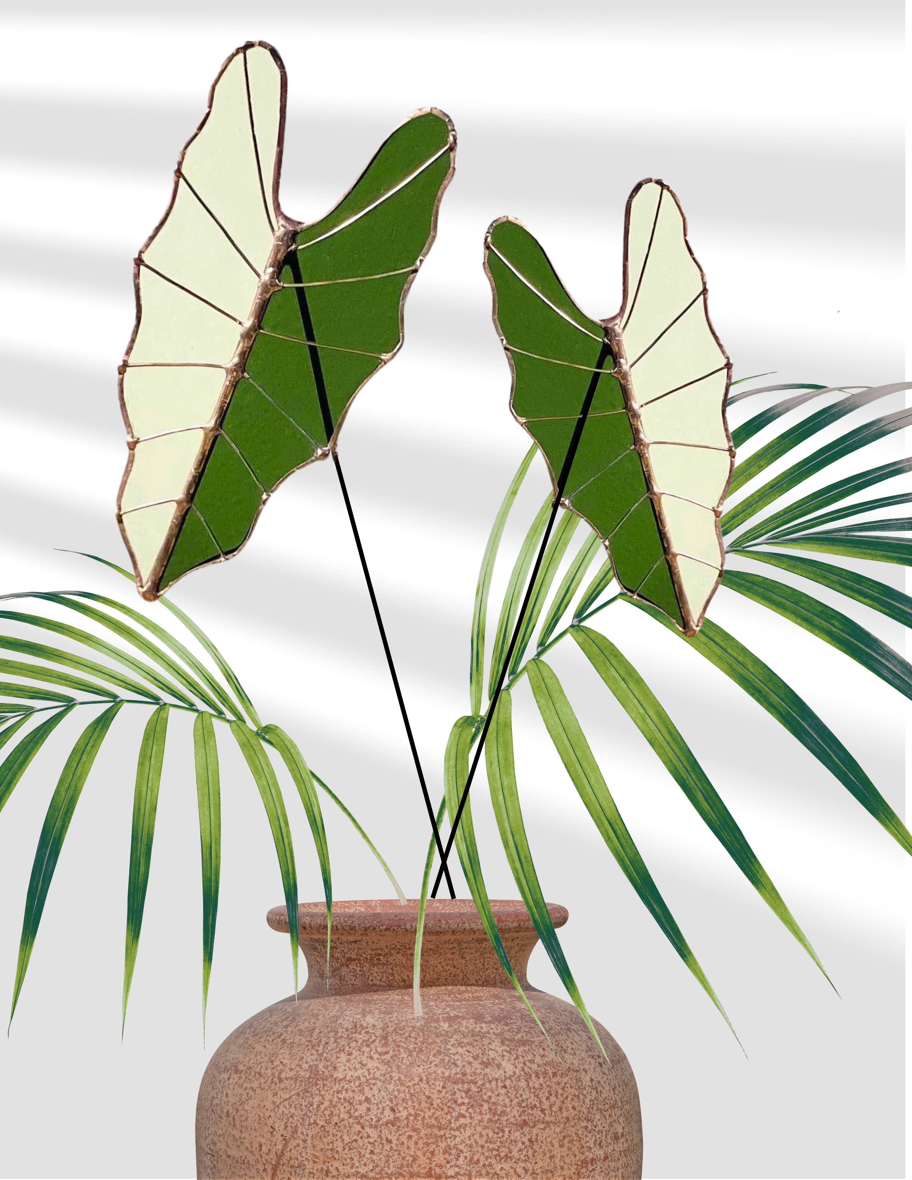 Stained Glass | Tropical Green Large Alocasia Leaf