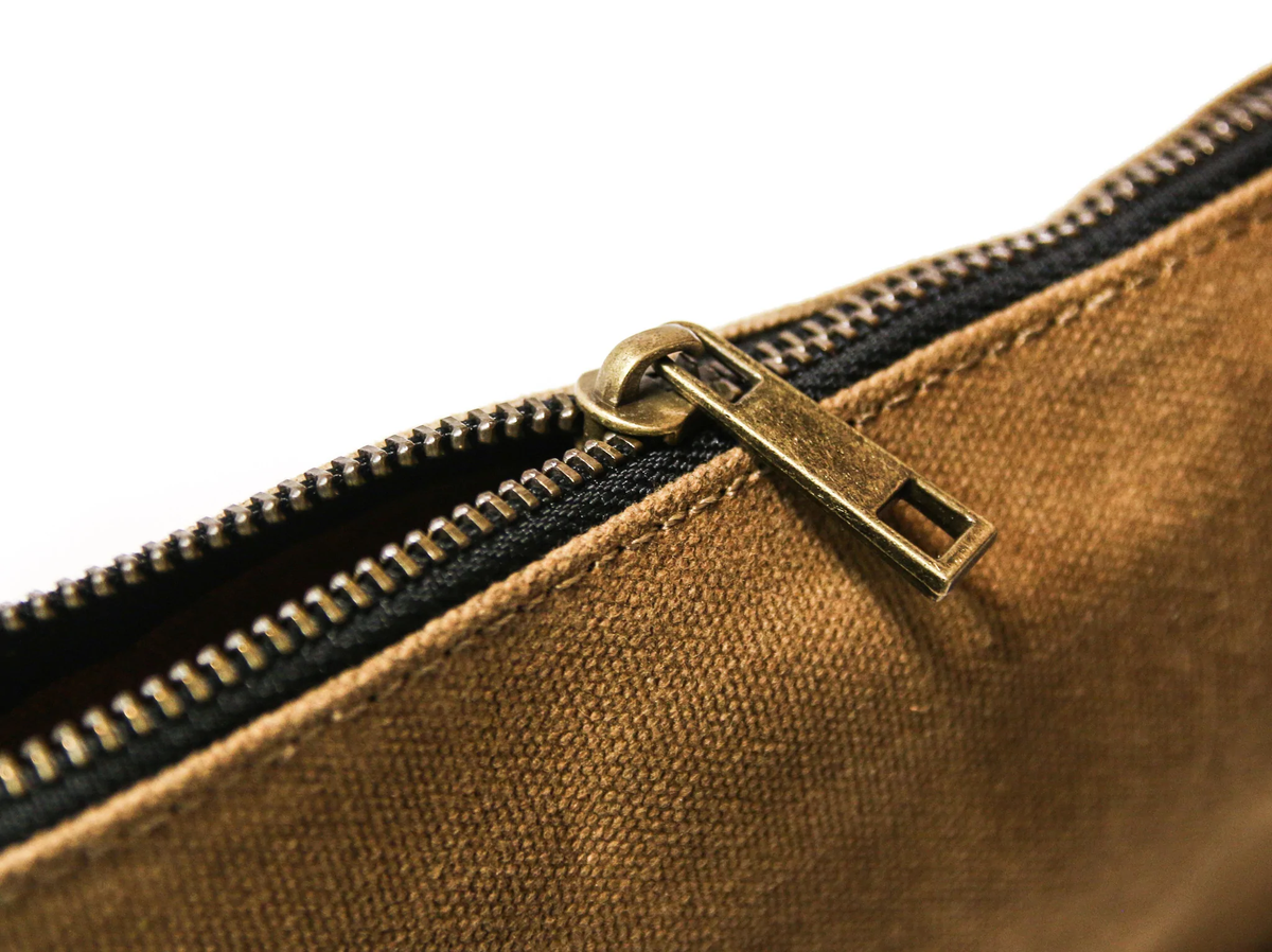 Waxed canvas zipper tool bags in tan, olive, navy and black