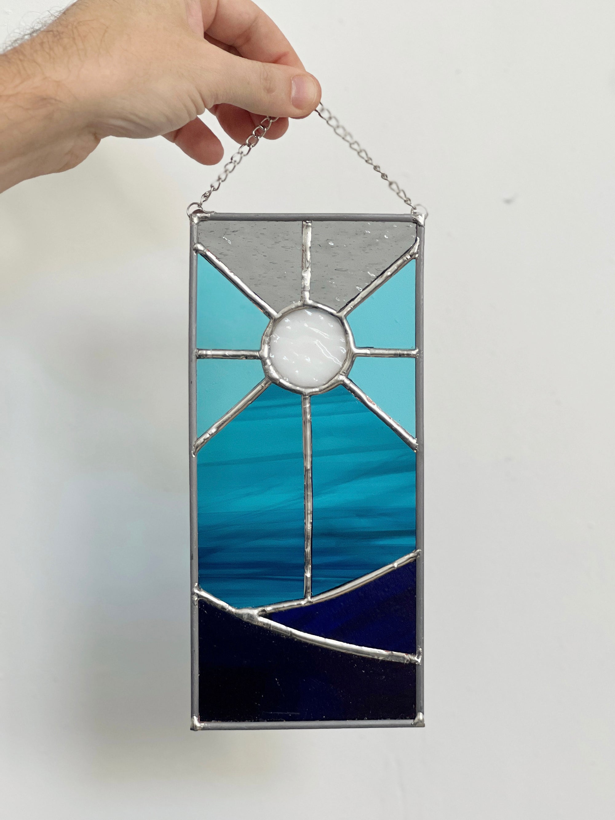 Handcrafted stained glass desertscape suncatcher. Stunning landscape window hanging & nature lover gift. Beautiful desert scene home decor.