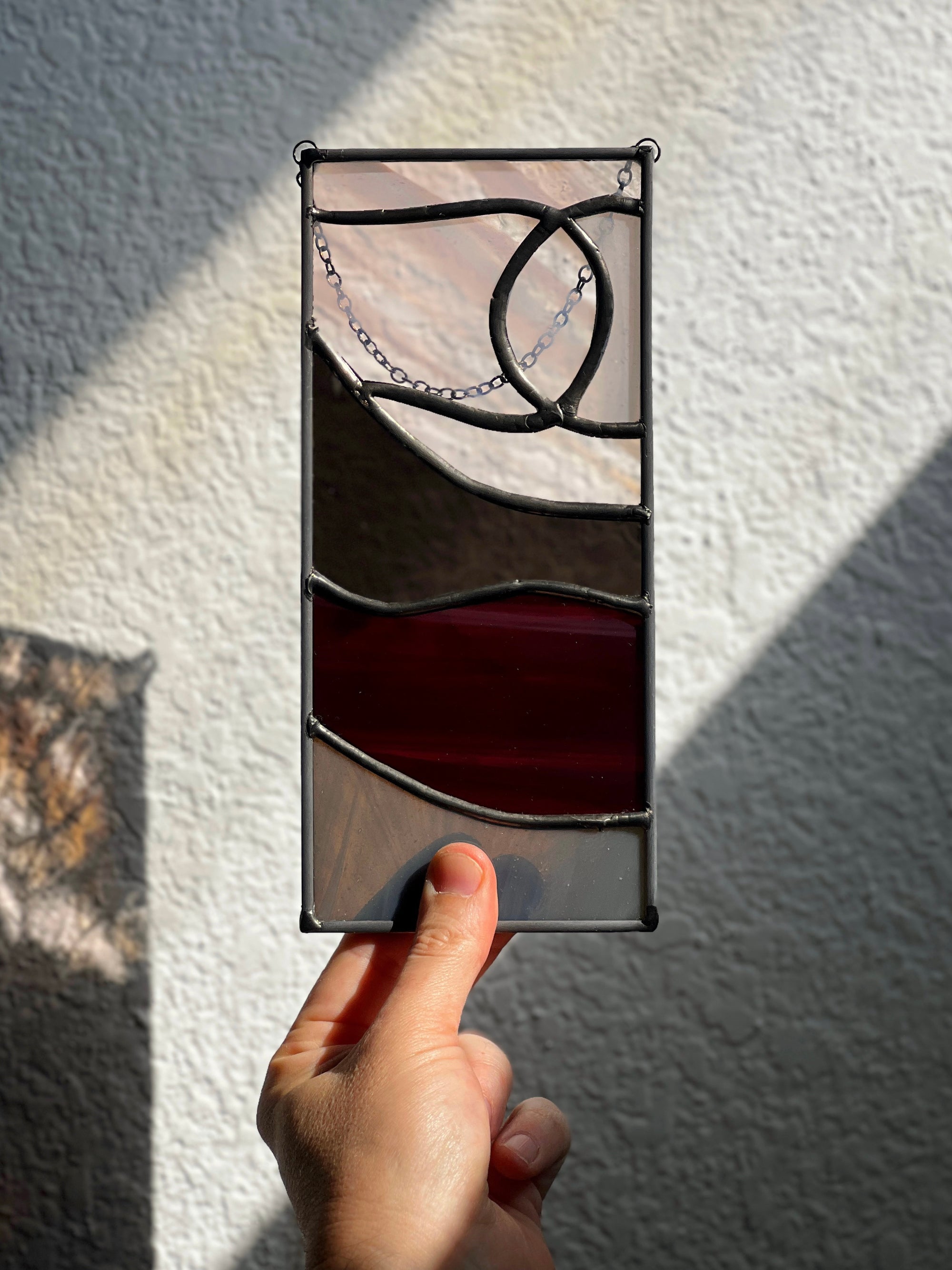 Handcrafted stained glass desertscape suncatcher. Stunning landscape window hanging & nature lover gift. Beautiful desert scene home decor.