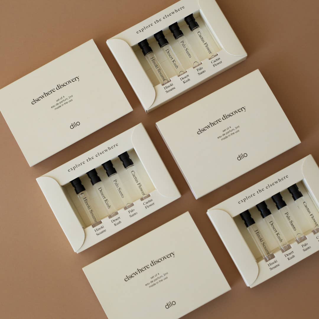 The Discovery Set comes in a set of four 2ml bottles: Palo Santo, Desert Kush, Cactus Flower, and Hinoki. This is a great starter set for those who are still new to the unisex parfum game!