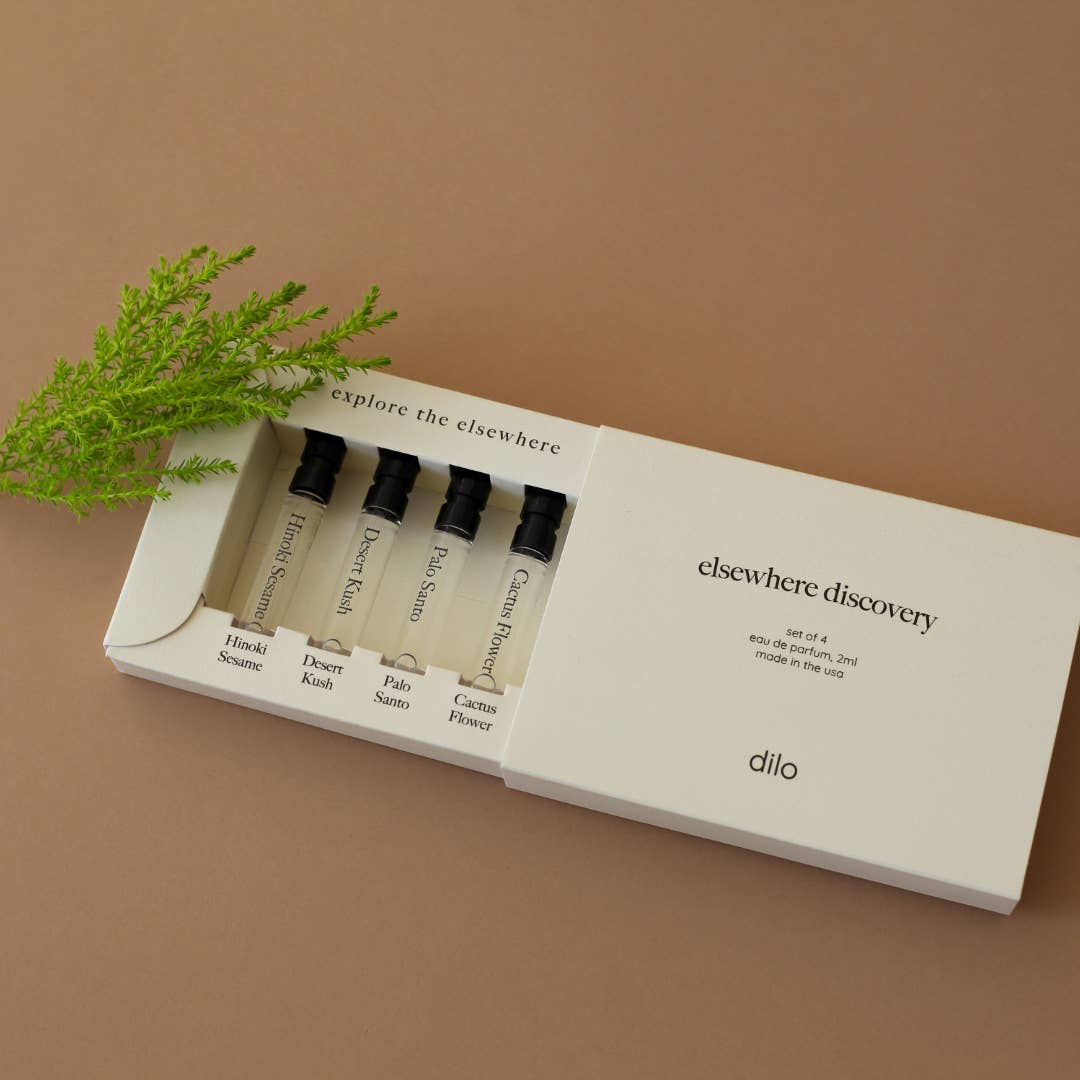 The Discovery Set comes in a set of four 2ml bottles: Palo Santo, Desert Kush, Cactus Flower, and Hinoki. This is a great starter set for those who are still new to the unisex parfum game!