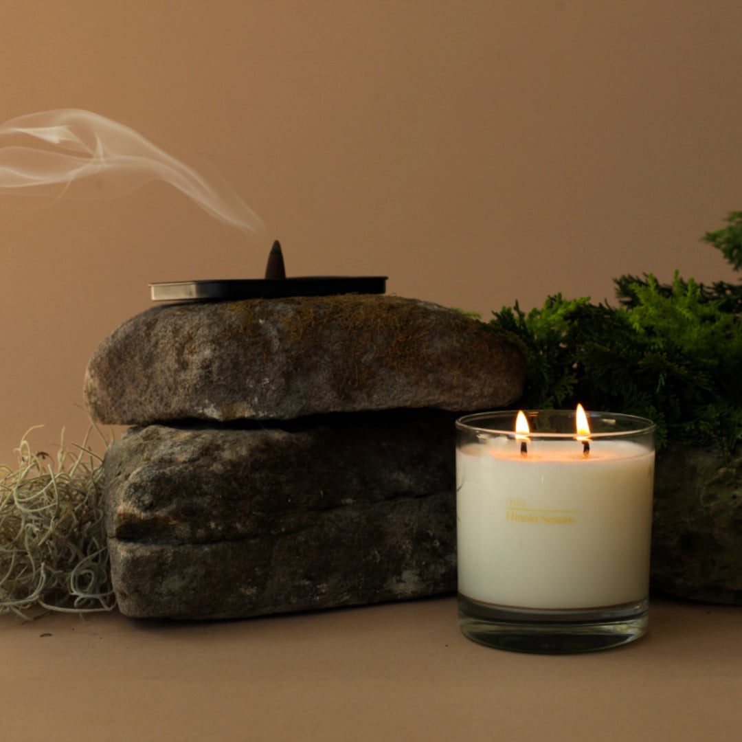 Light a cone to fill your space with coastal sea salt, smoky incense & hinoki wood. 25 cones per tin. A rich, layered scent for any space.