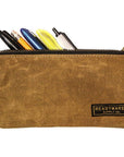 Waxed canvas zip pouches in tan, olive, navy and black
