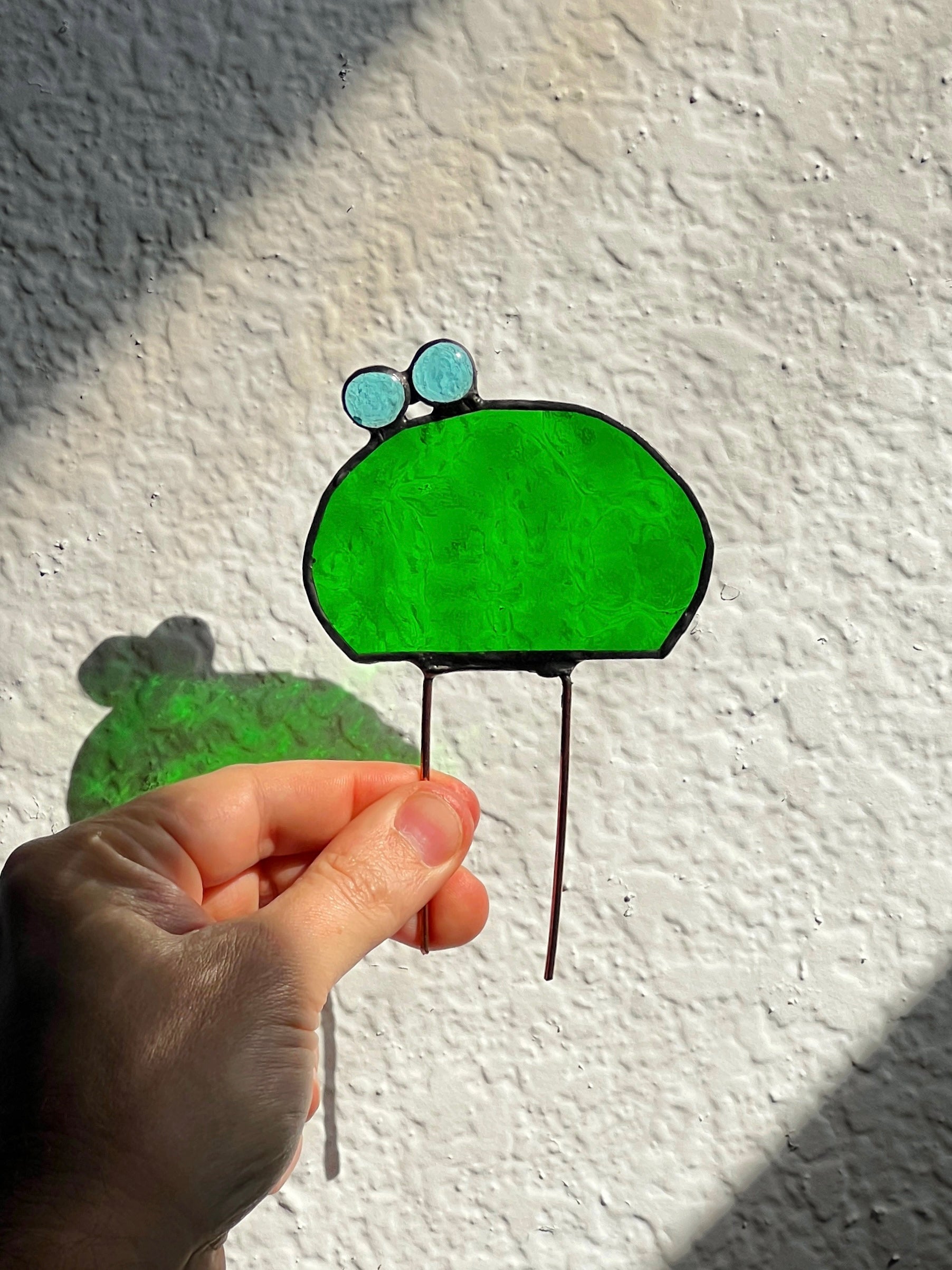 Handcrafted stained glass echino cactus plant stake. Whimsical boho garden decor & plant lover gift. Perfect for pots, planters & indoor gardens.