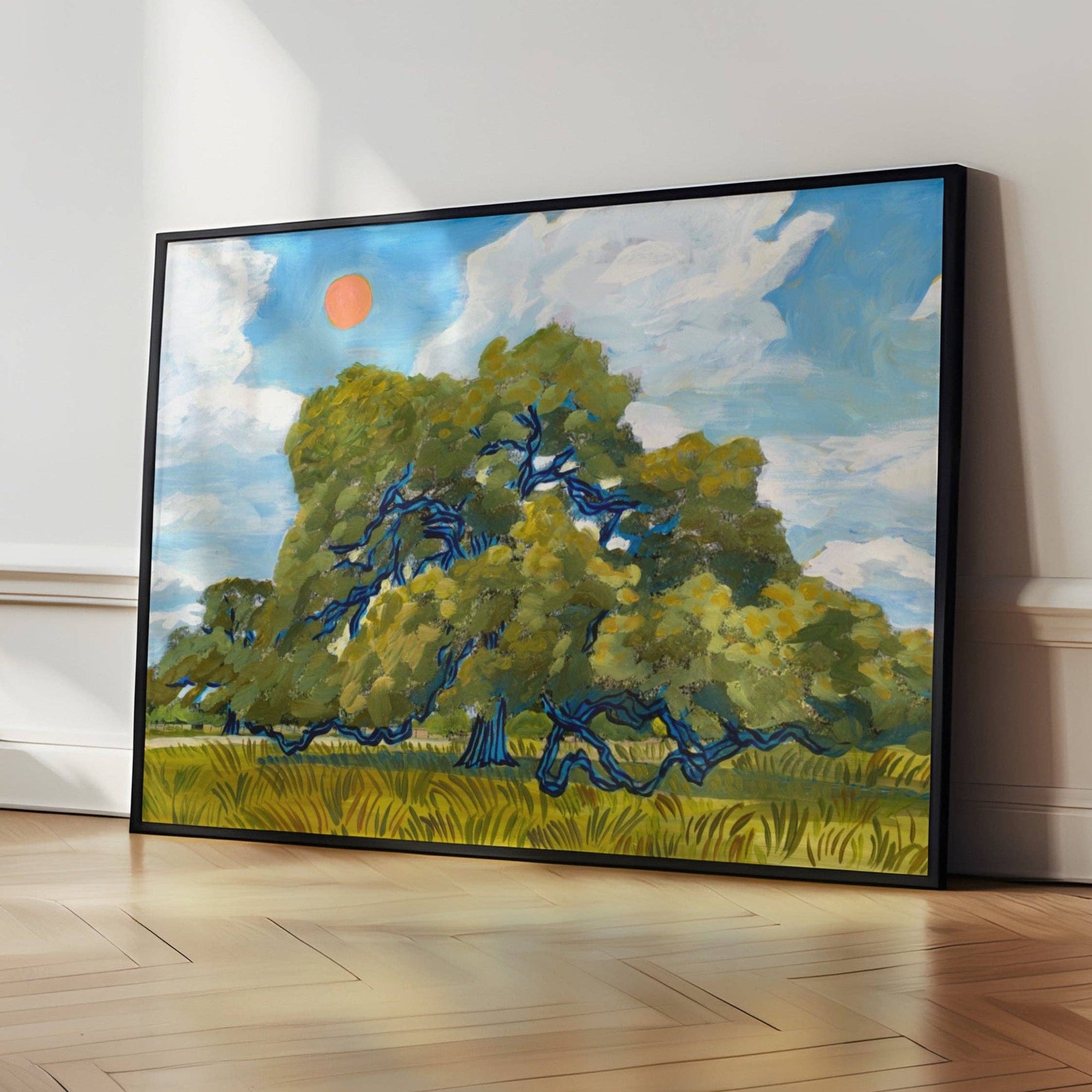 Art Print | Texas Hill Country Live Oak and Red Summer Sun