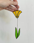 Handcrafted stained glass flower suncatcher. Poppy, rose, fleur-de-lis & dandelion designs. Boho window decor & wall art. Perfect gift.