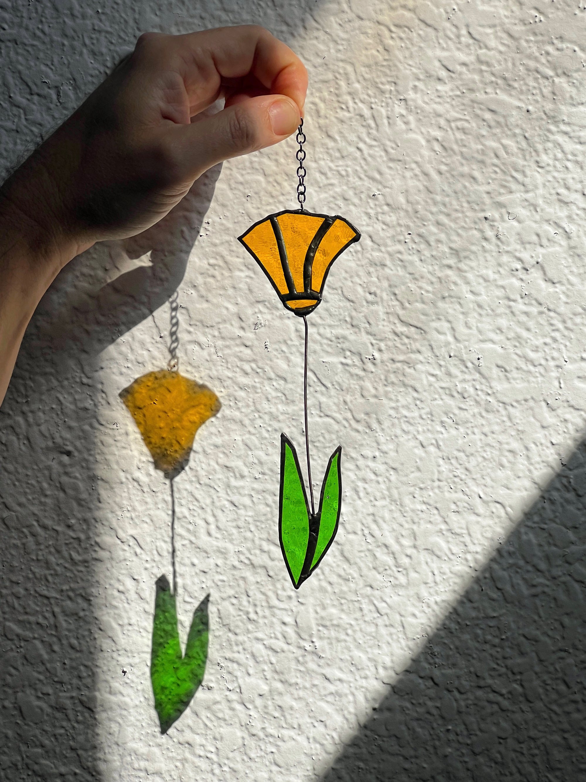 Handcrafted stained glass flower suncatcher. Poppy, rose, fleur-de-lis &amp; dandelion designs. Boho window decor &amp; wall art. Perfect gift.