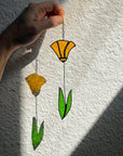 Handcrafted stained glass flower suncatcher. Poppy, rose, fleur-de-lis & dandelion designs. Boho window decor & wall art. Perfect gift.