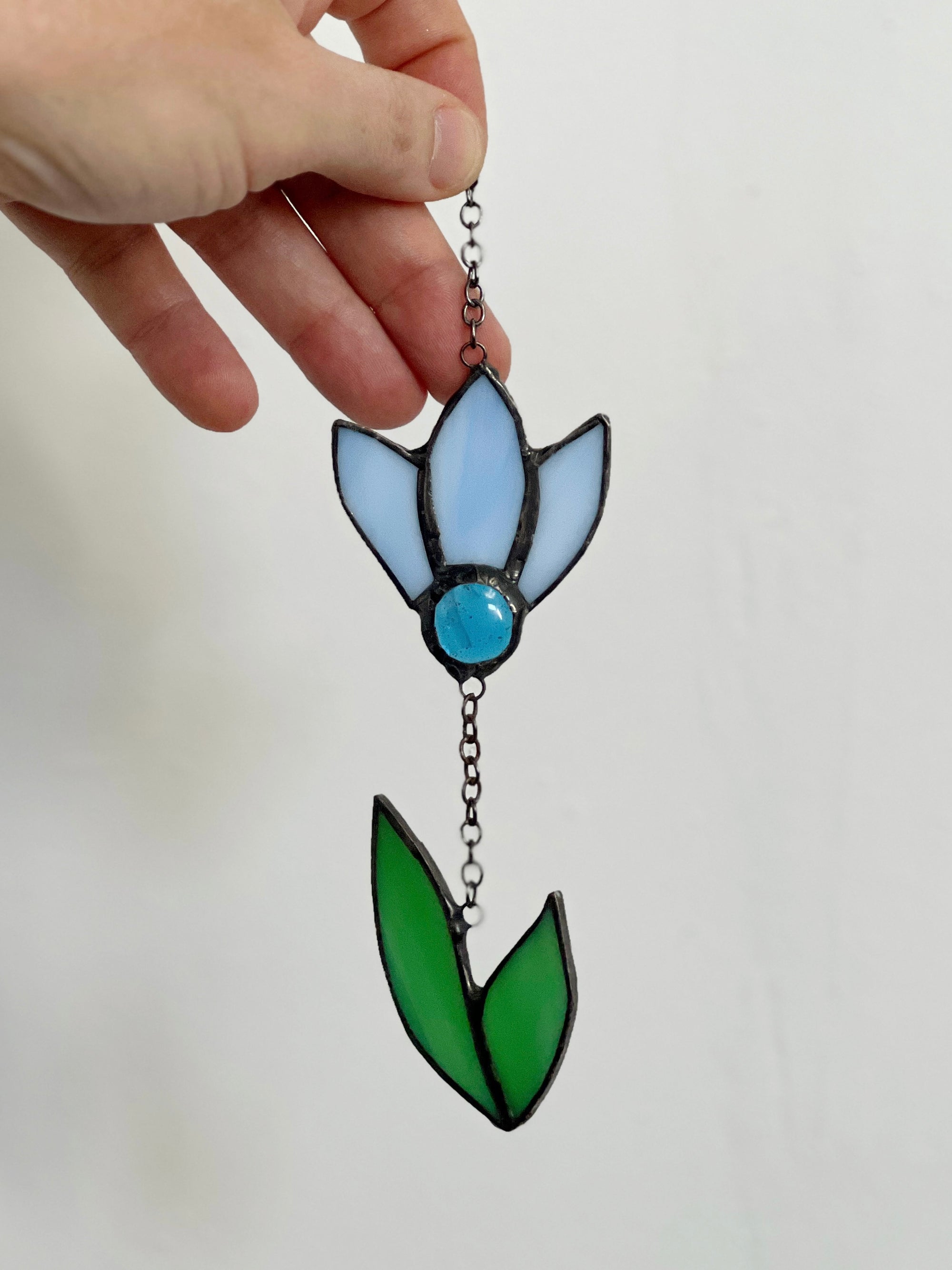 Handcrafted stained glass flower suncatcher. Poppy, rose, fleur-de-lis & dandelion designs. Boho window decor & wall art. Perfect gift.