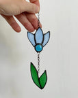 Handcrafted stained glass flower suncatcher. Poppy, rose, fleur-de-lis & dandelion designs. Boho window decor & wall art. Perfect gift.