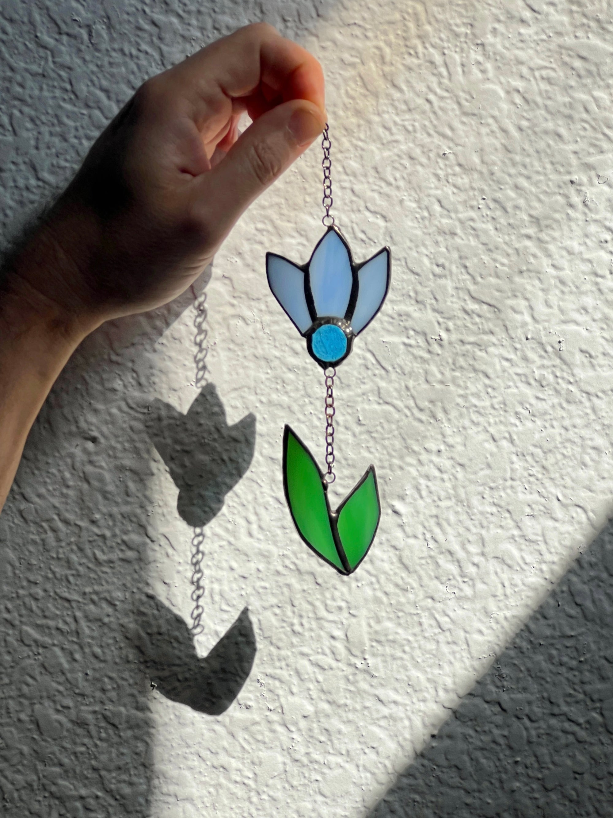 Handcrafted stained glass flower suncatcher. Poppy, rose, fleur-de-lis & dandelion designs. Boho window decor & wall art. Perfect gift.