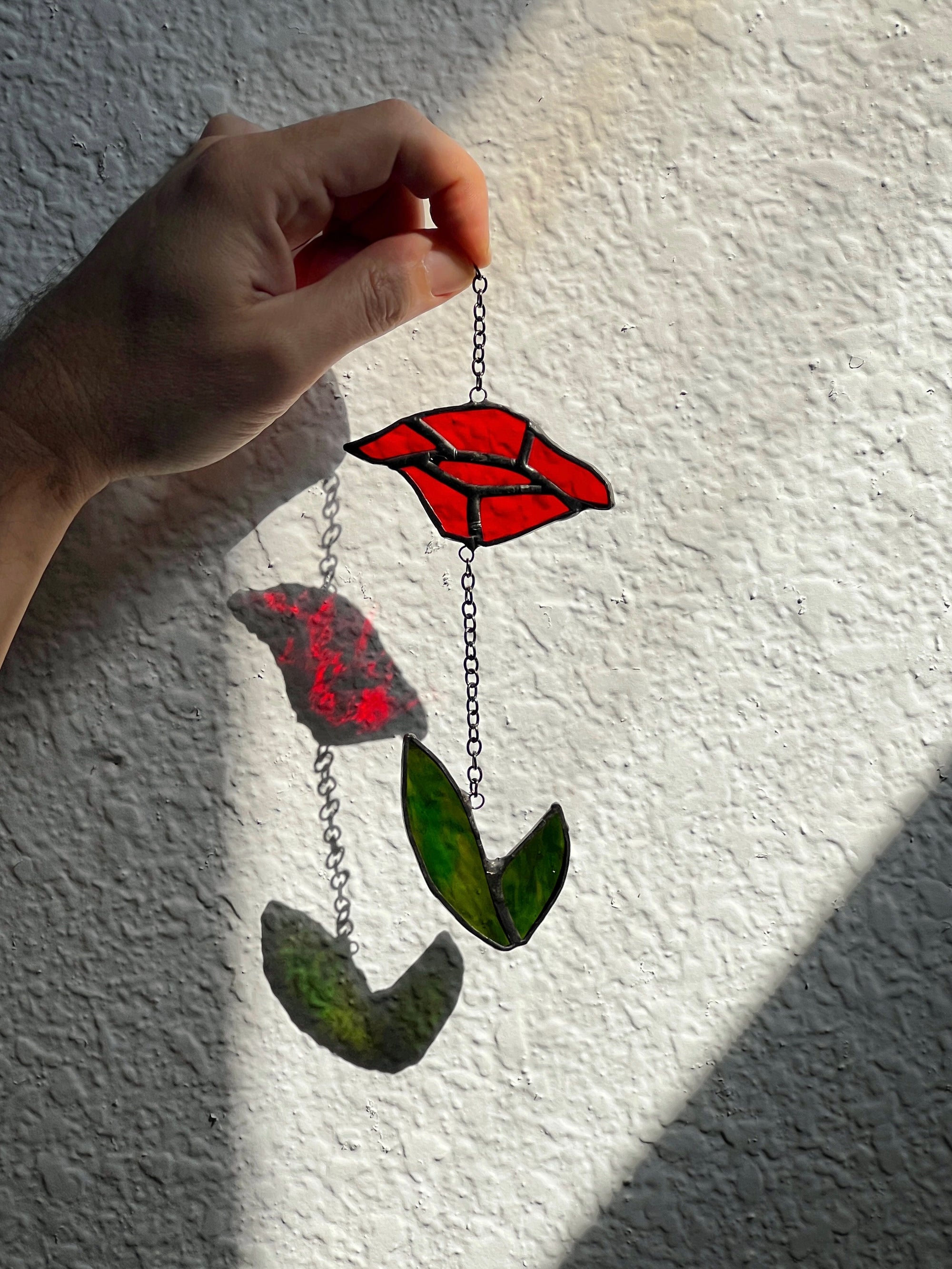 Handcrafted stained glass flower suncatcher. Poppy, rose, fleur-de-lis & dandelion designs. Boho window decor & wall art. Perfect gift.