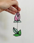 Handcrafted stained glass flower suncatcher. Poppy, rose, fleur-de-lis & dandelion designs. Boho window decor & wall art. Perfect gift.