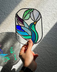 Handcrafted stained glass bird suncatcher. Flamingo, hummingbird & owl designs. Unique window decor & bird lover gift. Perfect for sunny windows.