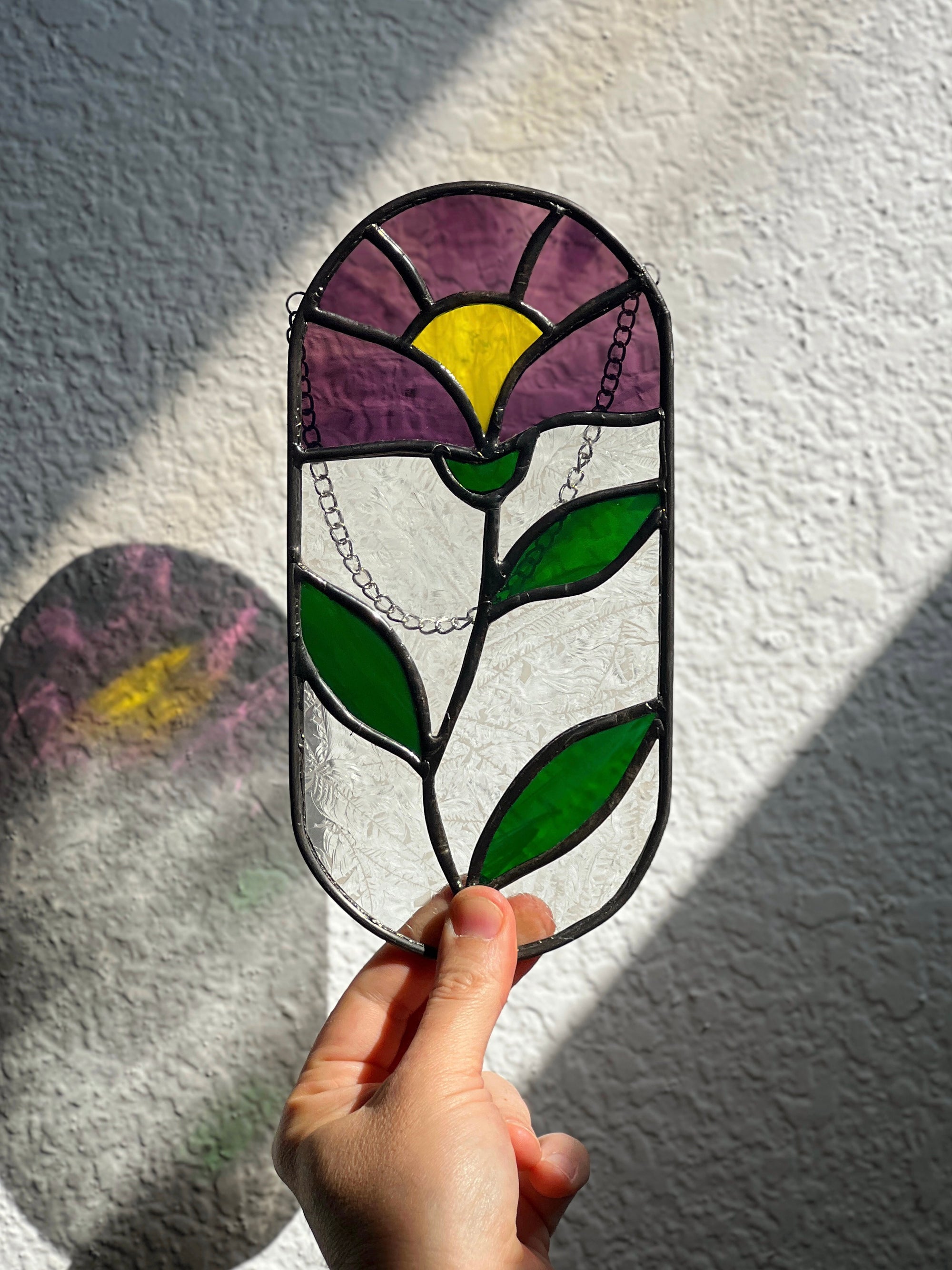 Handcrafted stained glass flower suncatcher. Tulip, blue bud, iris &amp; poppy designs. Floral window decor &amp; nature lover gift for sunny windows.