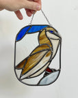 Handcrafted stained glass bird suncatcher. Flamingo, hummingbird & owl designs. Unique window decor & bird lover gift. Perfect for sunny windows.
