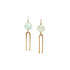 Pale green amazonite bead earrings with brass U-shaped drops on a white background