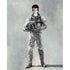 Art print of an astronaut in a silver suit holding a helmet, face painted with a red and blue lightning bolt