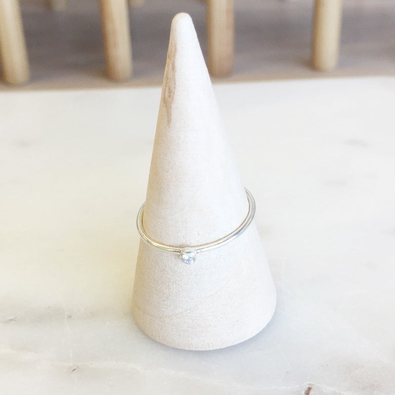 Thin Stacking Ring | Sterling Silver Gem - White